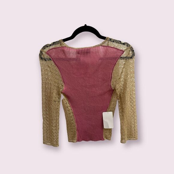 Dolce & Gabbana Metallic Crochet Cardigan with Pink Back Panel - Picture 2 of 5